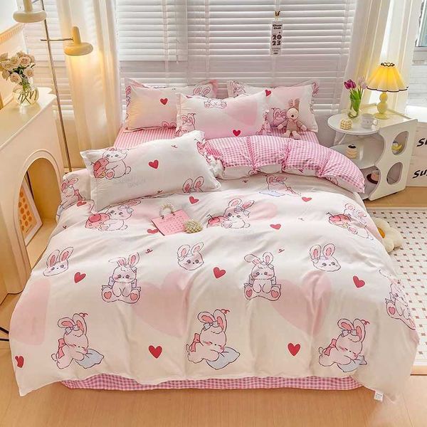 Cartoon Style Bed Sheet Set For Kids Cute Bunny Printed Bedding Set Breathable Durable Bed Linen X250203