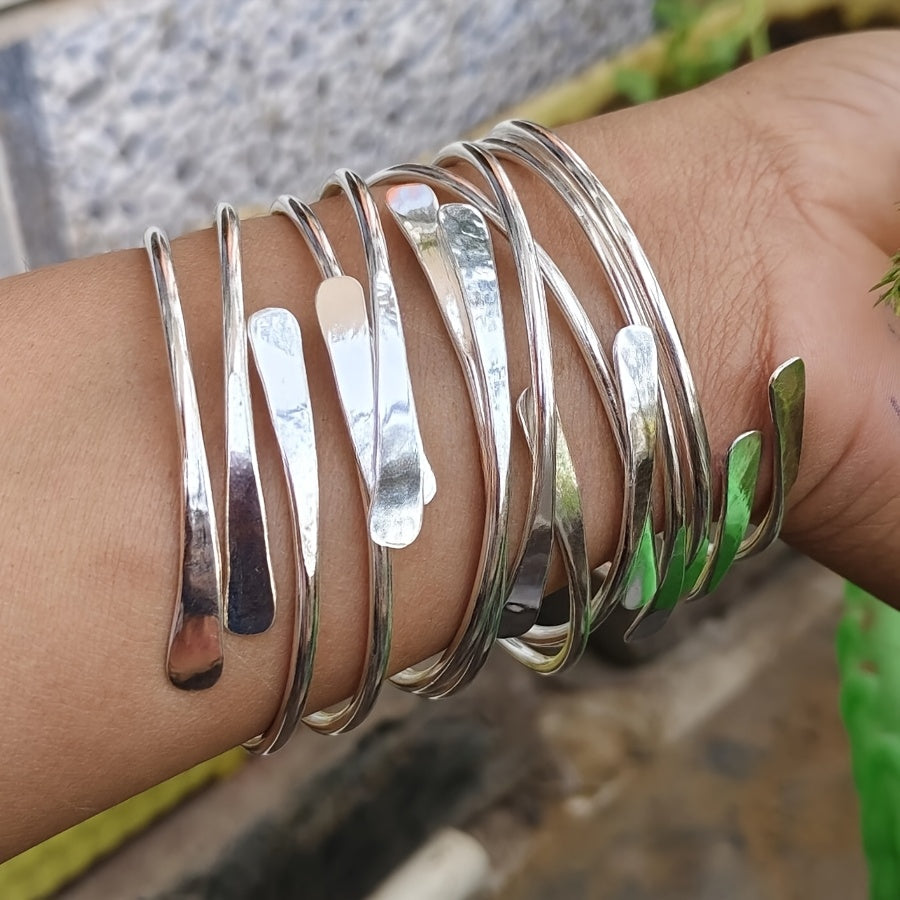 TEMU 6pcs Silvery-plated Alloy Bracelet Set - Bangles For Casual Attire And Gifting,