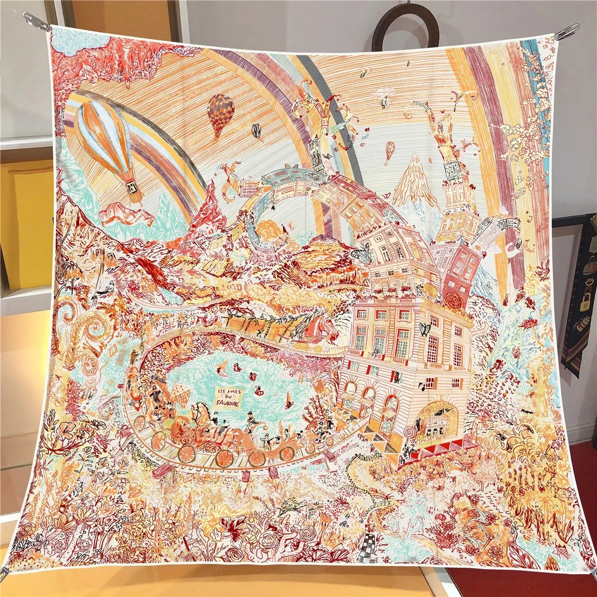 Silk Scarf Women Foreast City Print Square Scarves Head Echarpes Silk Foulards Femme Wraps Beach Shawls Bandana Lady Hijabs 90CM 250509