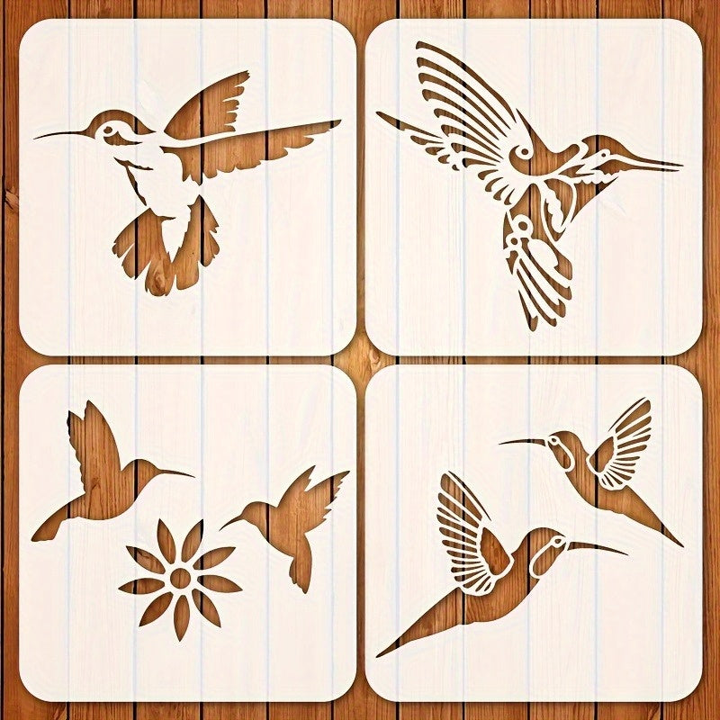 TEMU 4 Hummingbird Stencils, Reusable Painting Templates For Diy Crafts, Suitable For Art Projects, Greeting Cards, Scrapbooking, Fabric, Canvas, And