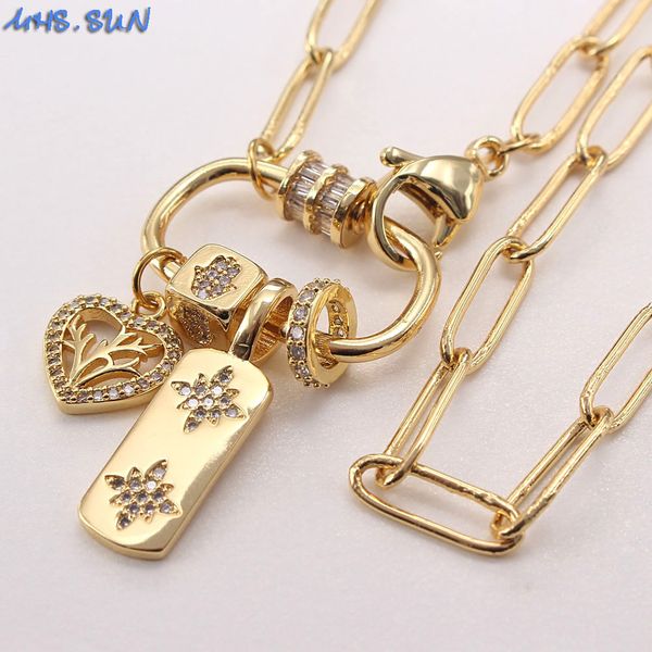 MHS.SUN Unique Design Women Chunky Chain Necklace With Cubic Zirconia Jewelry Heart Pendant Necklace Choker For Party Gift 1PC