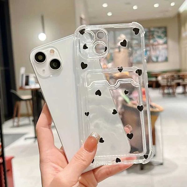 Suitable for iPhone 16 15 14 13 12 11 Pro Max Black and White Love Transparent Phone Cover Suitable for iPhone XS X 7 8 Plus Wallet Card Bag