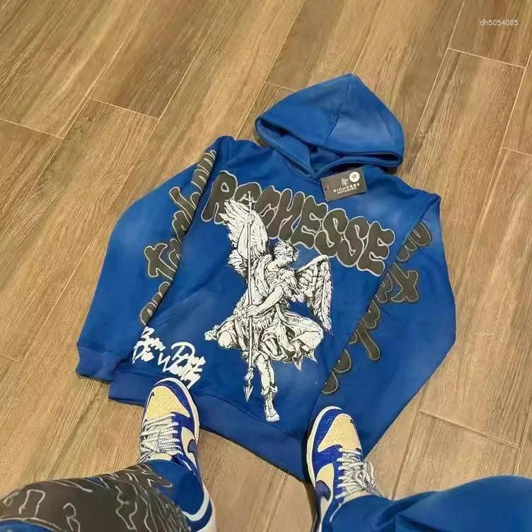 Men&#039;s Hoodies Fashion American Retro For Men Loose HESSE Angel Niche Art Hoodie Pullover Outerwear Rugged And Handsome Tops Designer