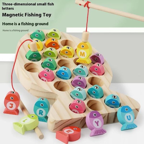 Wooden childrens fishing toys early childhood education ability training Montessori fun games letter learning 240722