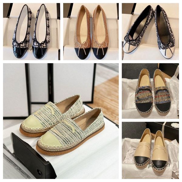 2024 designer popular ballet flats shoes womens shoe cloth two color spliced bow round toe leather pink casual nude fishermans suitable zapa