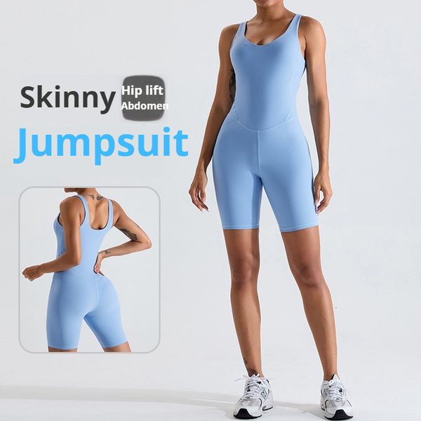 New quick drying jumpsuit for women&#039;s naked feeling hip lifting suit, yoga shorts, outdoor sports jumpsuit, fitness suit DDML