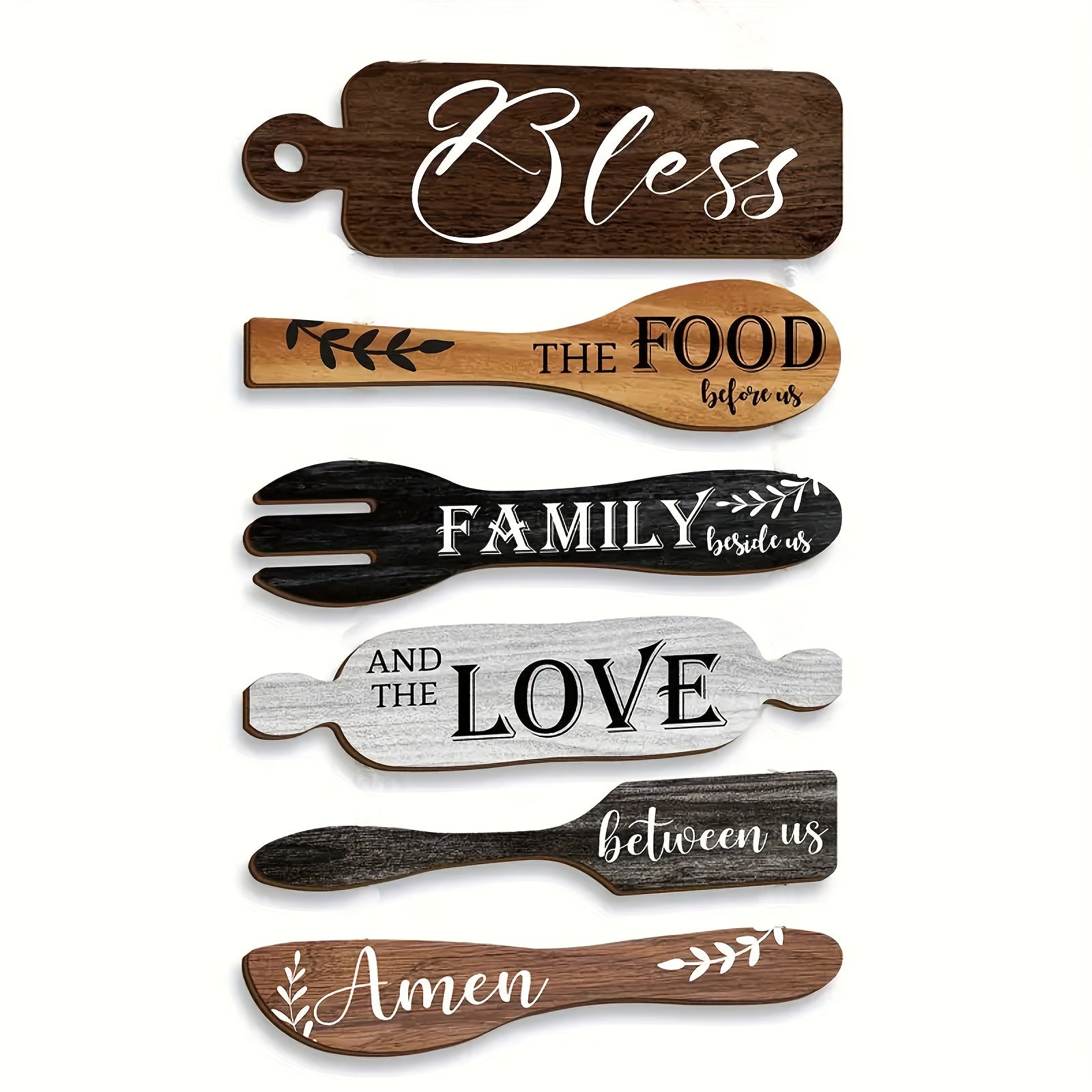 TEMU Wooden " The Food Before Us" Wall Decoration Set - 6pcs Of Simple Decorative Art Hanging Wooden Plaques With Rope, Suitable For Restaurants,