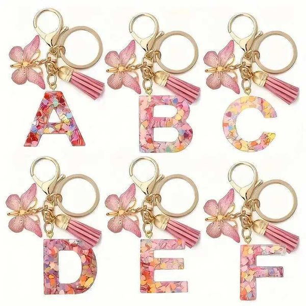 Alphabet Initial Letter Keychain Cute Butterfly Key Chain Ring Purse Bag Backpack Charm Earbud Case Cover Accessories Women GirlT250121