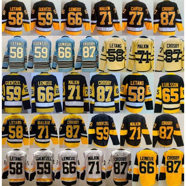 Reverse Retro Hockey 71 Evgeni Malkin Jerseys Man 59 Jake Guentzel 58 Kris Letang 66 Lemieux 87 Sidney Crosby Stitched Sport Team Classics H