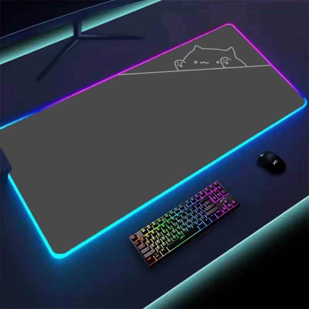 Large RGB Mouse Mat Cute Cat Gamer Mousepads LED Gaming Mousepad kawaii Big Luminous Desk Pad Desk Mats Backlit Mouse Pads H250903