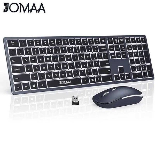 Top Wireless Ultra Slim Full Size Keyboard and Mouse Combo Rechargeable 2.4G USB Cordless Illuminated Keyboard Mouse Set X250203
