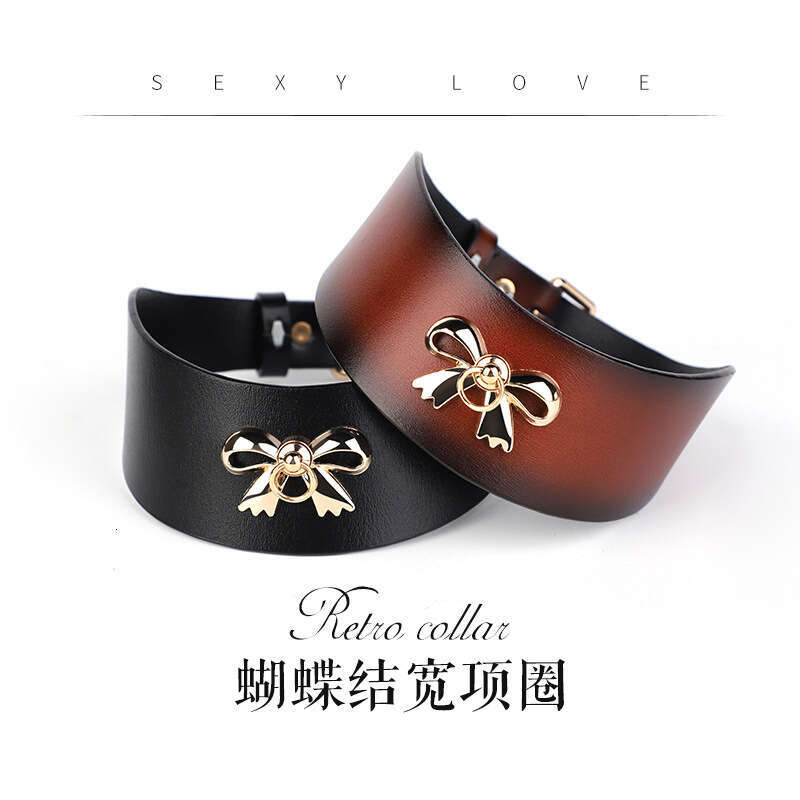 High end SM props, golden bow, romantic traction collar, leather collar, alternative choker, adult product