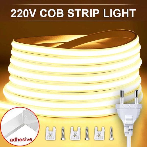 LED Strips COB LED Strip 220V High Brightness Led Light Waterproof Flexible Ribbon Tape for Room Bedroom Kitchen Outdoor Garden Lighting S25