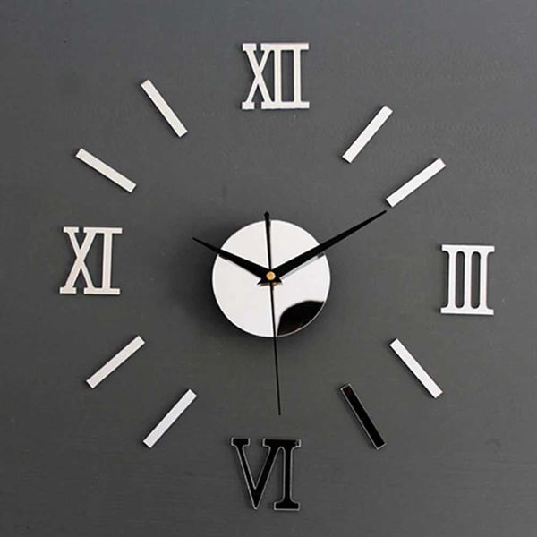 Wall Clocks Roman Numerals Frameless Large Acrylic Mirror Surface 3D DIY Wall Clock Home Office School Wall Decor Clock Stickers H250116