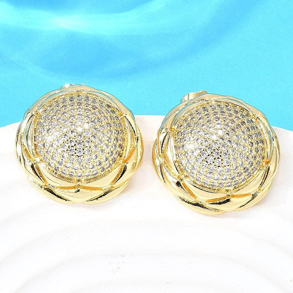 Boucles d'oreilles rondes plates en laiton et oxyde de zirconium transparent