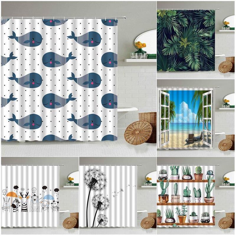 Shower Curtains Cartoon Sea Animal Blue Dolphin Fish Pattern Curtain Set Fun Kids Bathroom Decoration Toilet Partition Waterproof Screen 220922