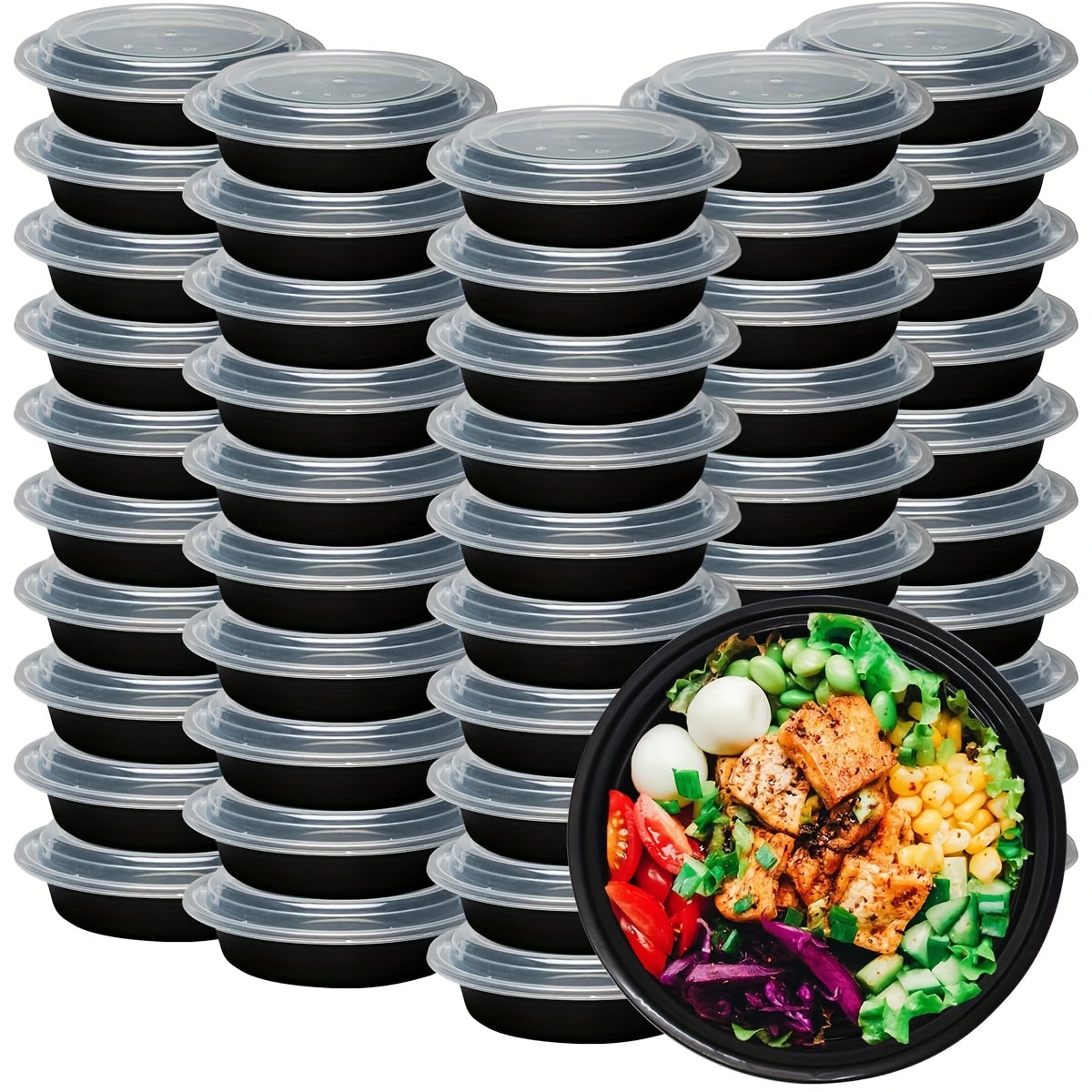 TEMU Reusable Meal Preparation Containers, Food Storage Containers, With Lid, 24oz Round Disposable Plastic Bento Lunch Box Bowls