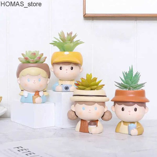 Planters Pots Cute Girl Boy Succulent Flowerpot Resin Flower Pot Creative Plant Potted For Home Living Room Tabletop Garden Decoration Offic