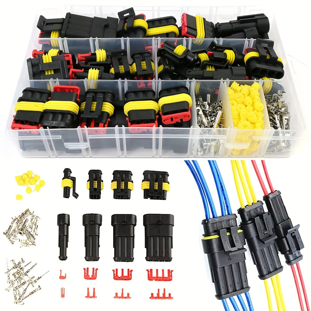 TEMU 352pcs-set Waterproof Car Electrical Connector Terminals Automotive Electrical Wire Connector Plug Kit 1-2-3-4 Pin Connectors Male And Female
