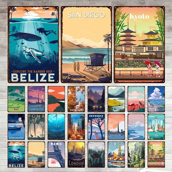 Vintage Famous City Landscape Poster Vintage Metal Tin Signs Paris Tin Plates Retro Man Cave Wall Art Decor For Living Room Home Posters per