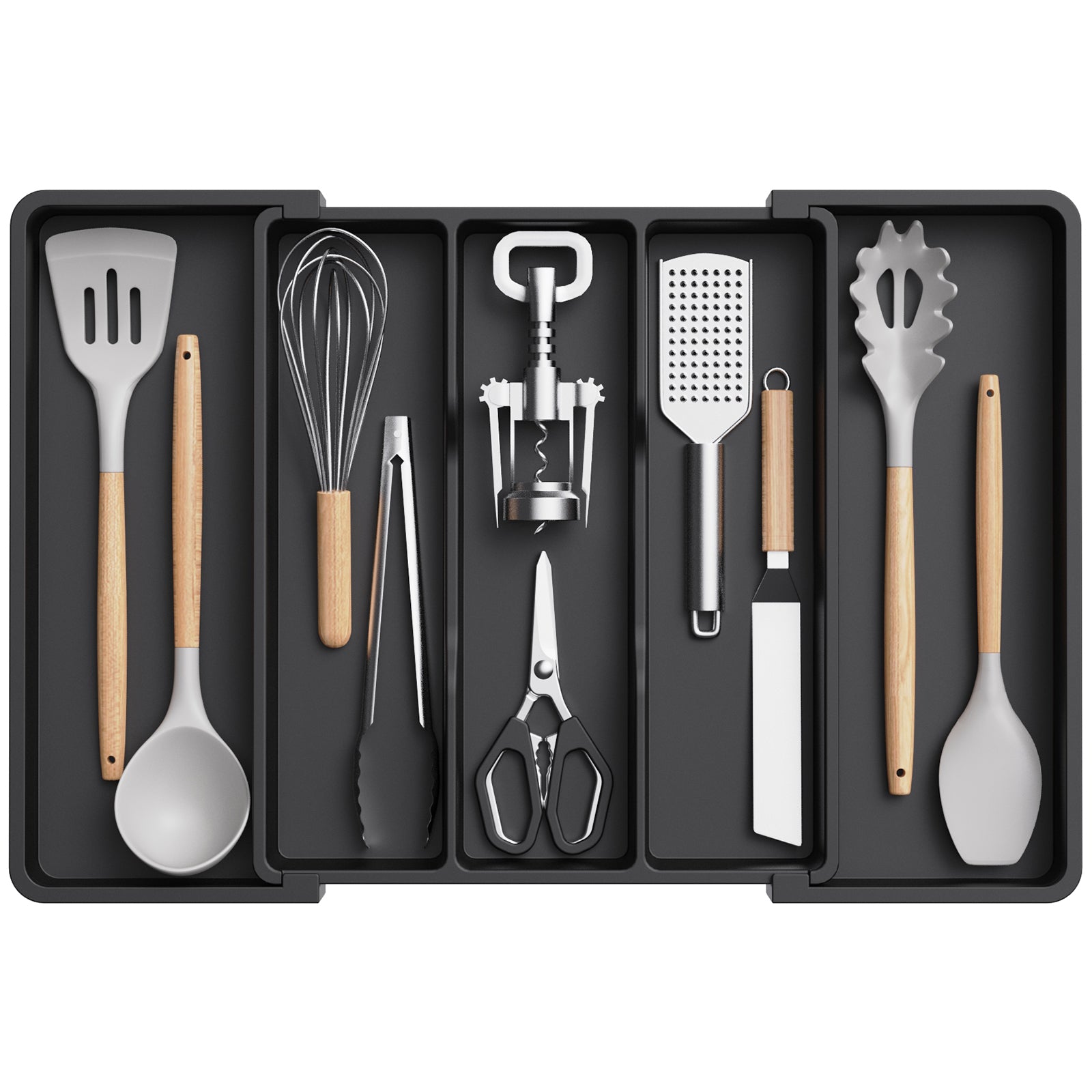 TEMU Utensil Organizer For Kitchen Drawers, Expandable Cooking Utensil Tray, Adjustable Cutlery Silverware Flatware Holder, Plastic Kitchen Spatula
