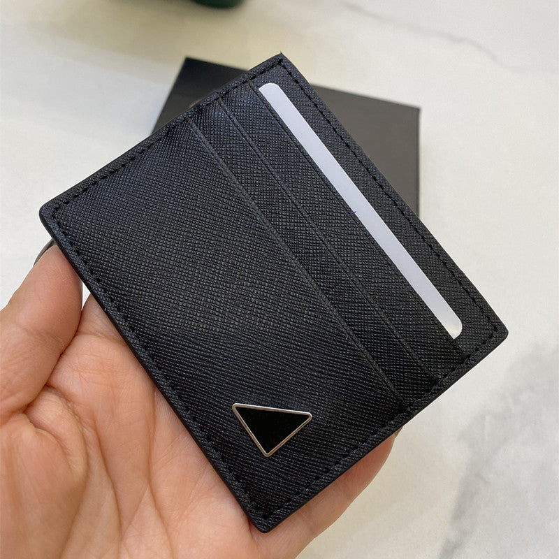 Woman Mens designer wallet wallets mini short card holderGenuine Leather purses purse holders Solid Black Triangle Letters 5A 2023