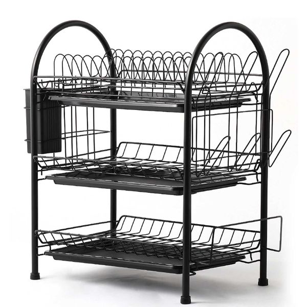 Utensil Racks Dish Drying Rack 3 Tier Dish Rack Steel with Removable Drain Board Storage Rack for Dish Drainer Utensil Holder S247304