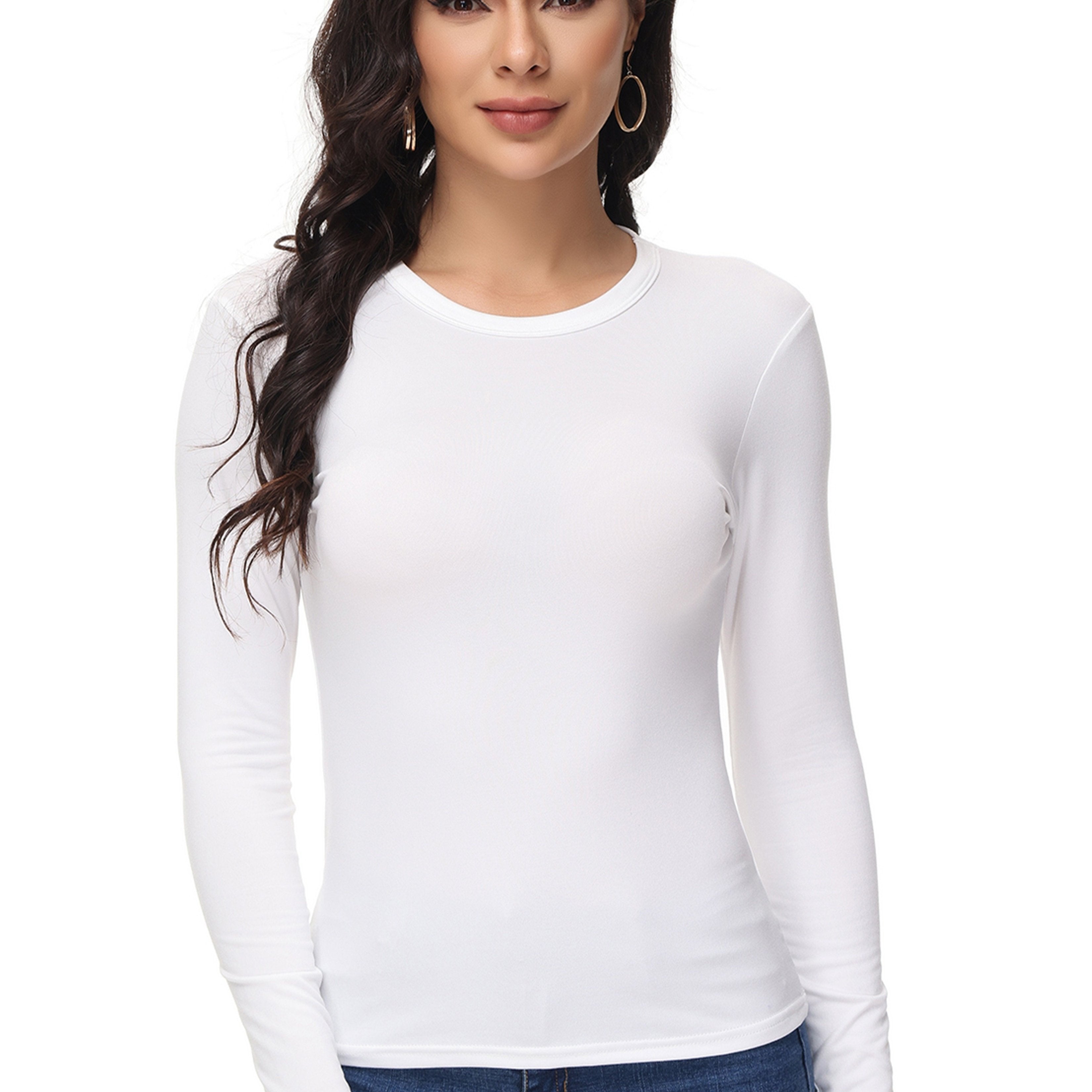 TEMU Moisture Wicking Sports T-shirt, Round Neck Long Sleeve Bottoming Top, Women's Activewear