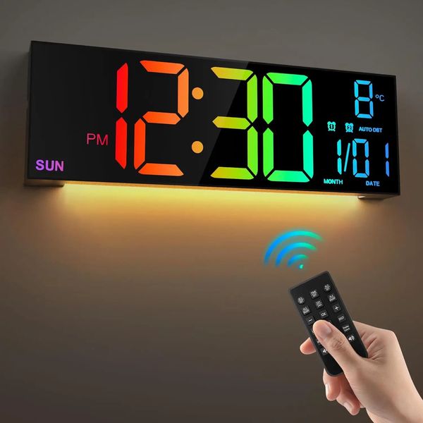 162 Large Digital Wall Clock with Remote Control Big LEDDual Alarm8 RGB Colors Alarm Electronic Watch 241121