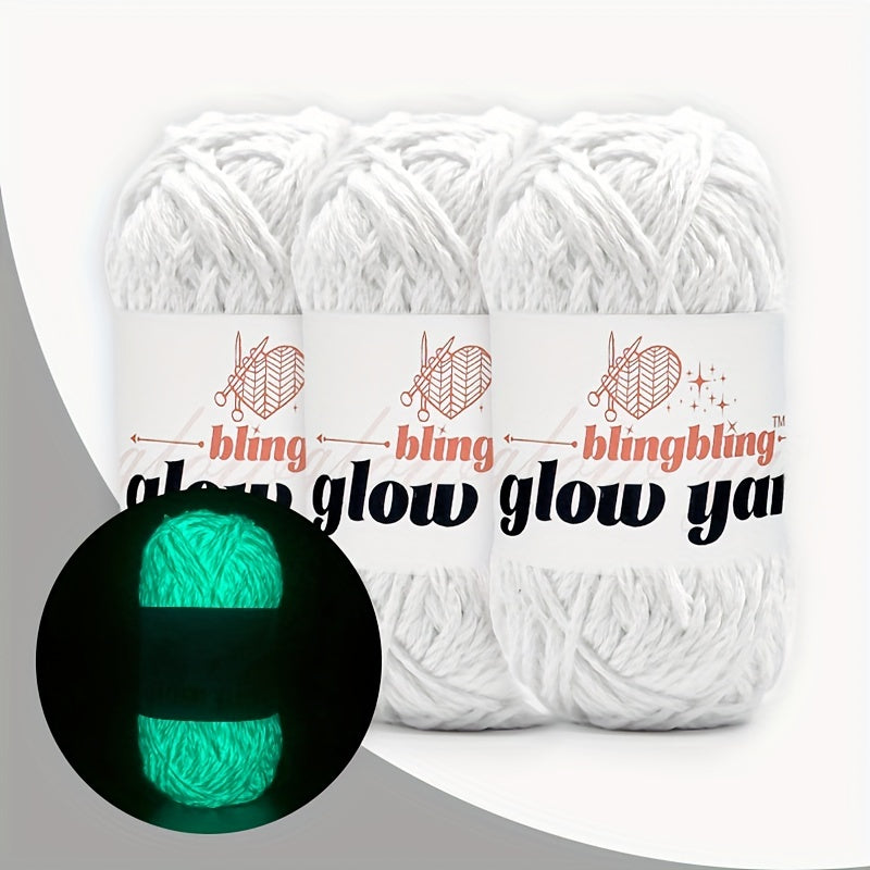 TEMU Glow In The Dark Yarn, 3-pack White Polyester Yarn 50g-1.76oz - 55yd Per For Diy Arts, Knitting, Crocheting & Crafts, Fiber