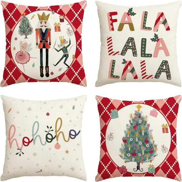 Merry Christmas Nutcracker Red Throw Pillow Case Covers Winter Holiday Party Cushion Case Decoration for Sofa Couch 50X50 241111