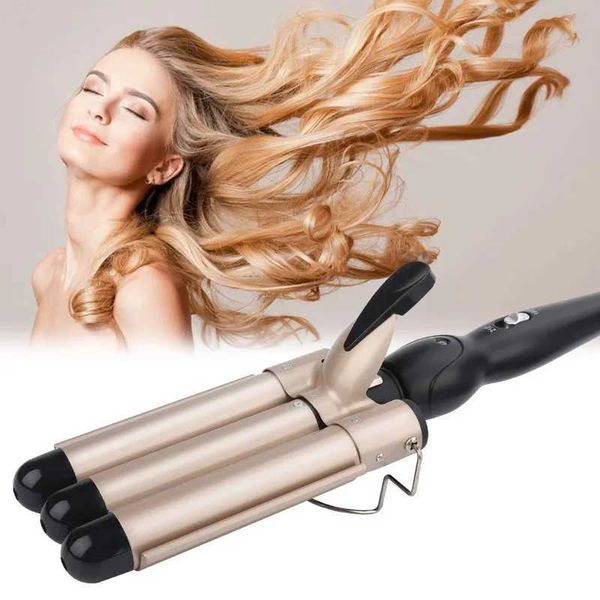 Hair Curlers Straighteners Portable Curling Iron Triple Deep Wave Spiral Rotating Electric 3 Barrel Magic Automatic H241121