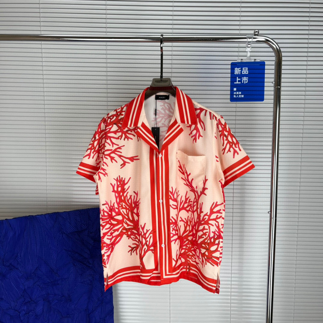 Men&#039;s designer shirt summer short sleeve casual button up shirt printed bowling shirt beach style breathable T-shirt clothing #207