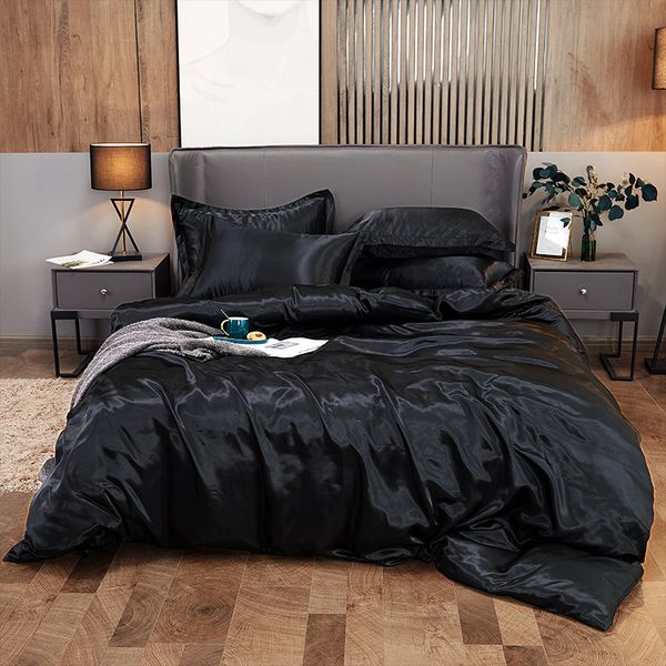 Bedding Set Solid Color Luxury Bedding Kit Rayon Satin Duvet Cover Set Twin Queen King Size Bed Set 4pcs