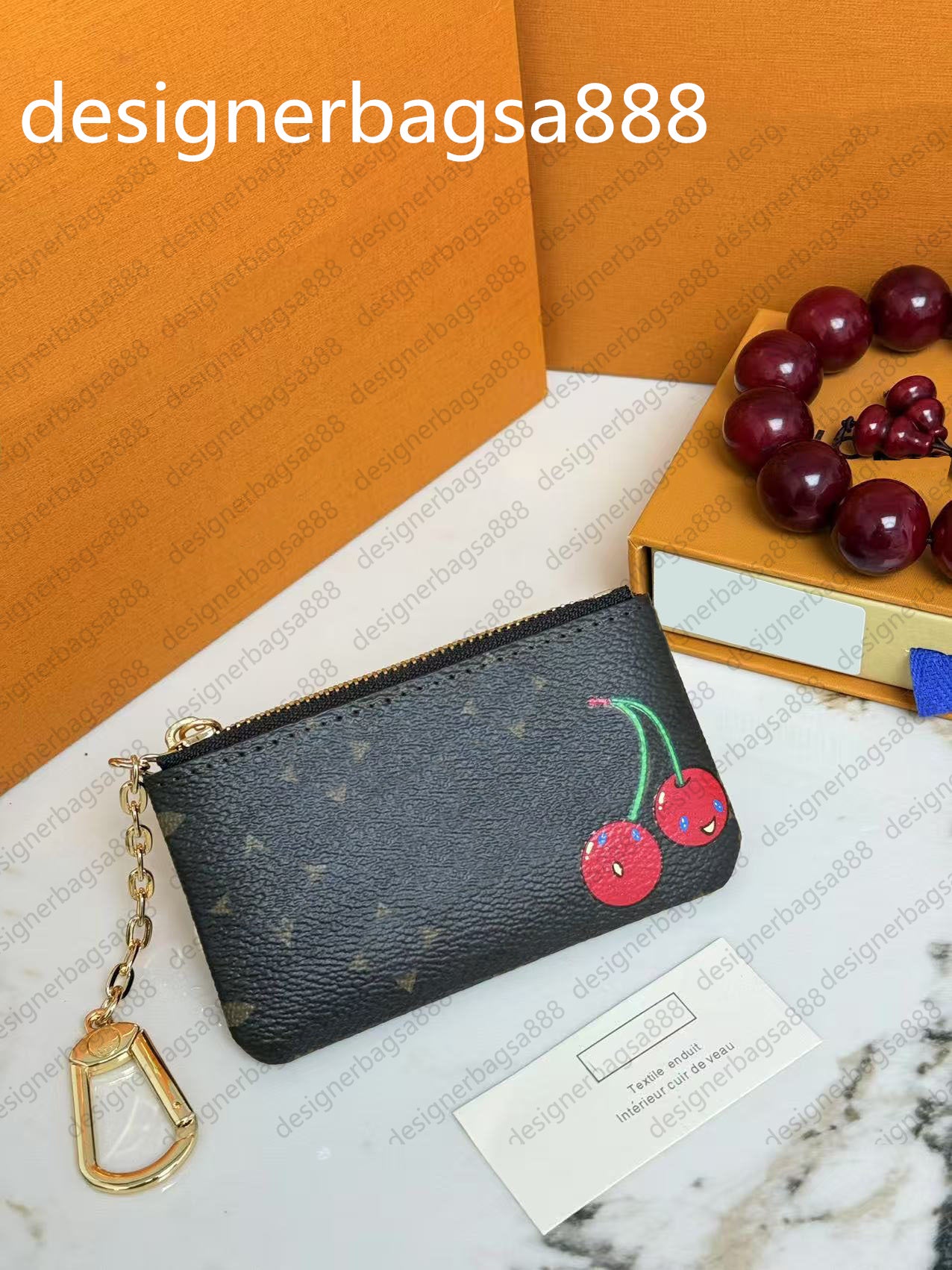 high quality Mini Key Wallets Womens Mens Ring Credit Card Holder Coin Purse M62650 With box and dust bag handbag wallet bag wholesale Cherry Wallet