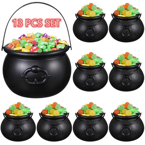 Black Cauldron Plastic Witch Skull Candy Bucket Jar Trick Or Treat Halloween Party Decorations Props for Kids Party Favors Y240801