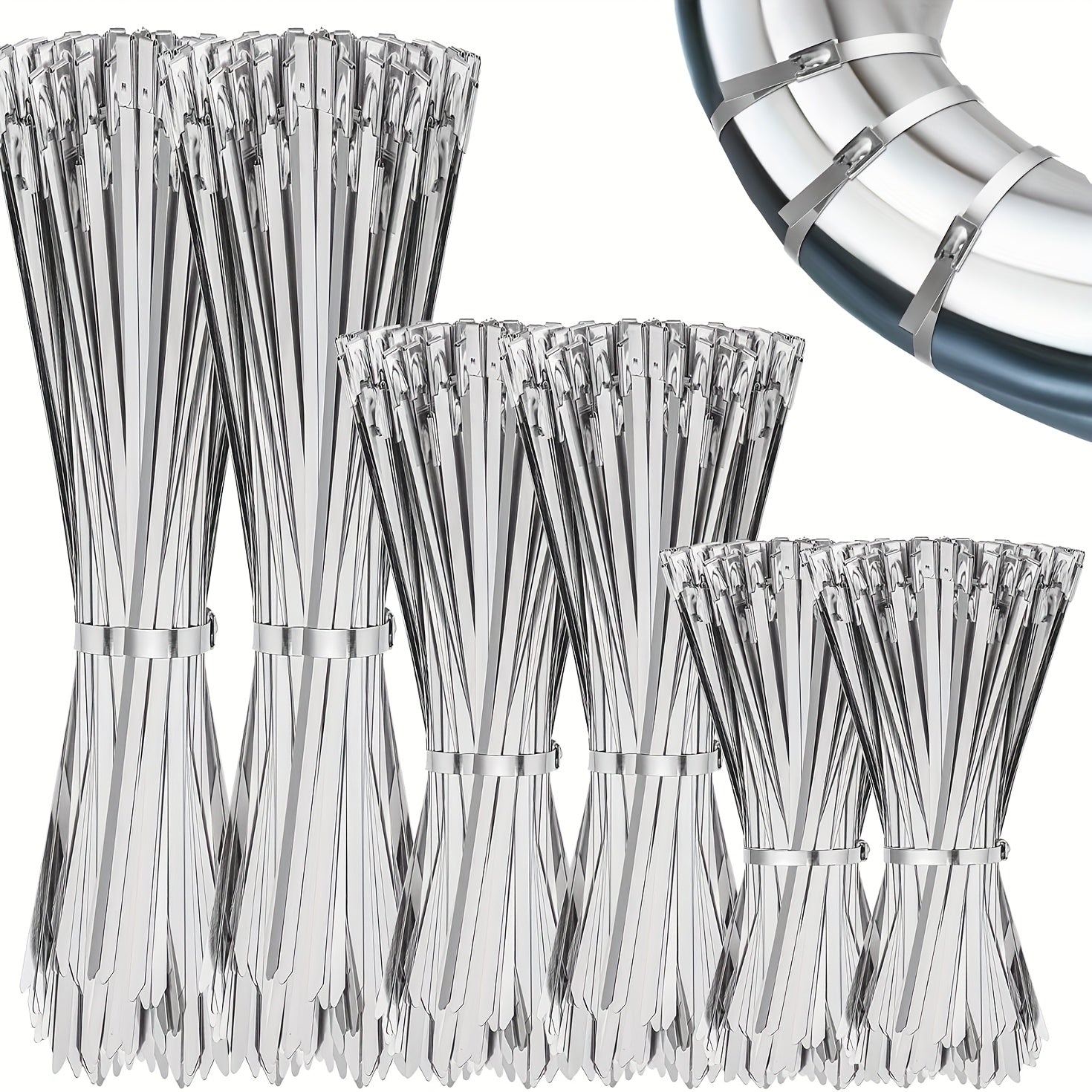 TEMU 600pcs Heavy Duty 304 Stainless Steel Metal Zip Ties - Self-locking Multi- Cable Ties For Exhaust, Machinery, Fence, Farm Pipe, Roof & Outdoor