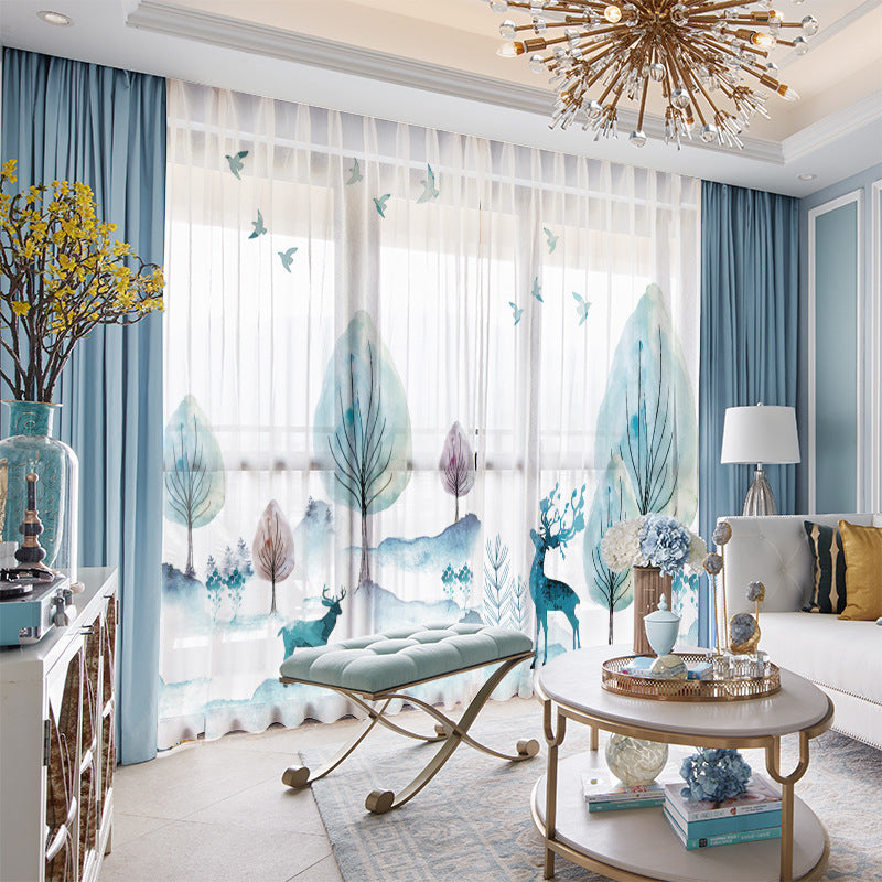 YL-36559 Whole house Nordic forest elk curtain modern ins style bedroom living room blackout floating window gauze bag