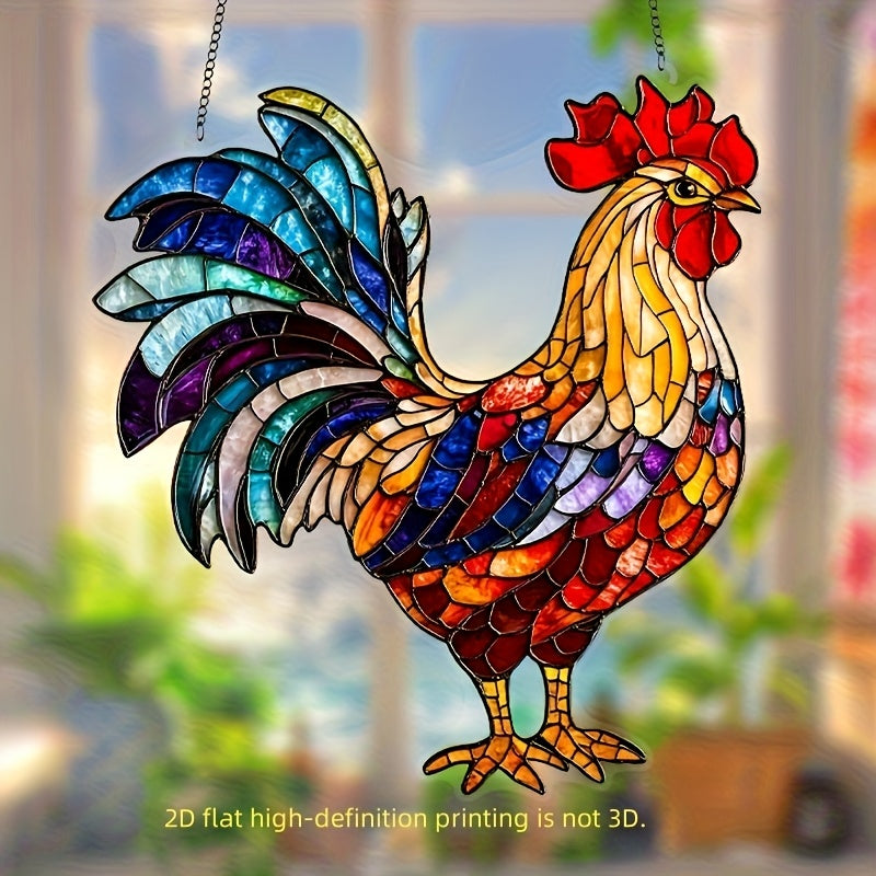 TEMU 2d Flat, Rooster Sun Wall Decor - 19cm X 20cm Rustic Farmhouse Ornament With Vibrant Stained , Durable Plastic Animal-themed Home Office Decor,
