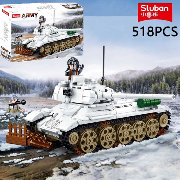 518pcs T34-85 Blocos de construção de tanques médios WW2 Chariot Soldier Figures Modelo Bricks Definir Toys Educacionais Presentes para Kidt