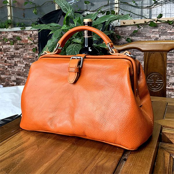 Original Genuine Leather Doctor Handbag 100% Cowhide Women Big Shoulder High Quality Vintage Manual Paint Crossbody Bags