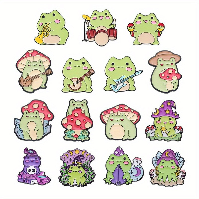 TEMU 15pcs Cartoon Brooches - Whimsical Alloy Enamel Pins With Musical, Mushroom & Fantasy Designs, April Birthstone Gift For Backpacks, Jackets,