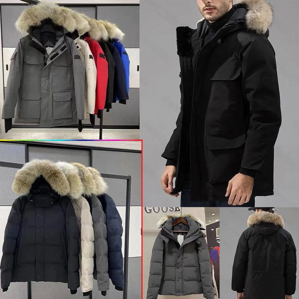 Men Down jacket designer Down Winter Down Winter Puffer Jackets Coat Real Wolf Fur Outdoor Windbreaker Outerwear Hooded Canada Style warm Parka