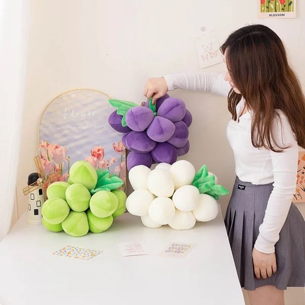 Cute Cartoon Grape Plush Toys Round Fruit Stuffed Plants Plushies Dolls Soft Soothing Nap Pillow Home Decor Nice Birthday Gifts 250103