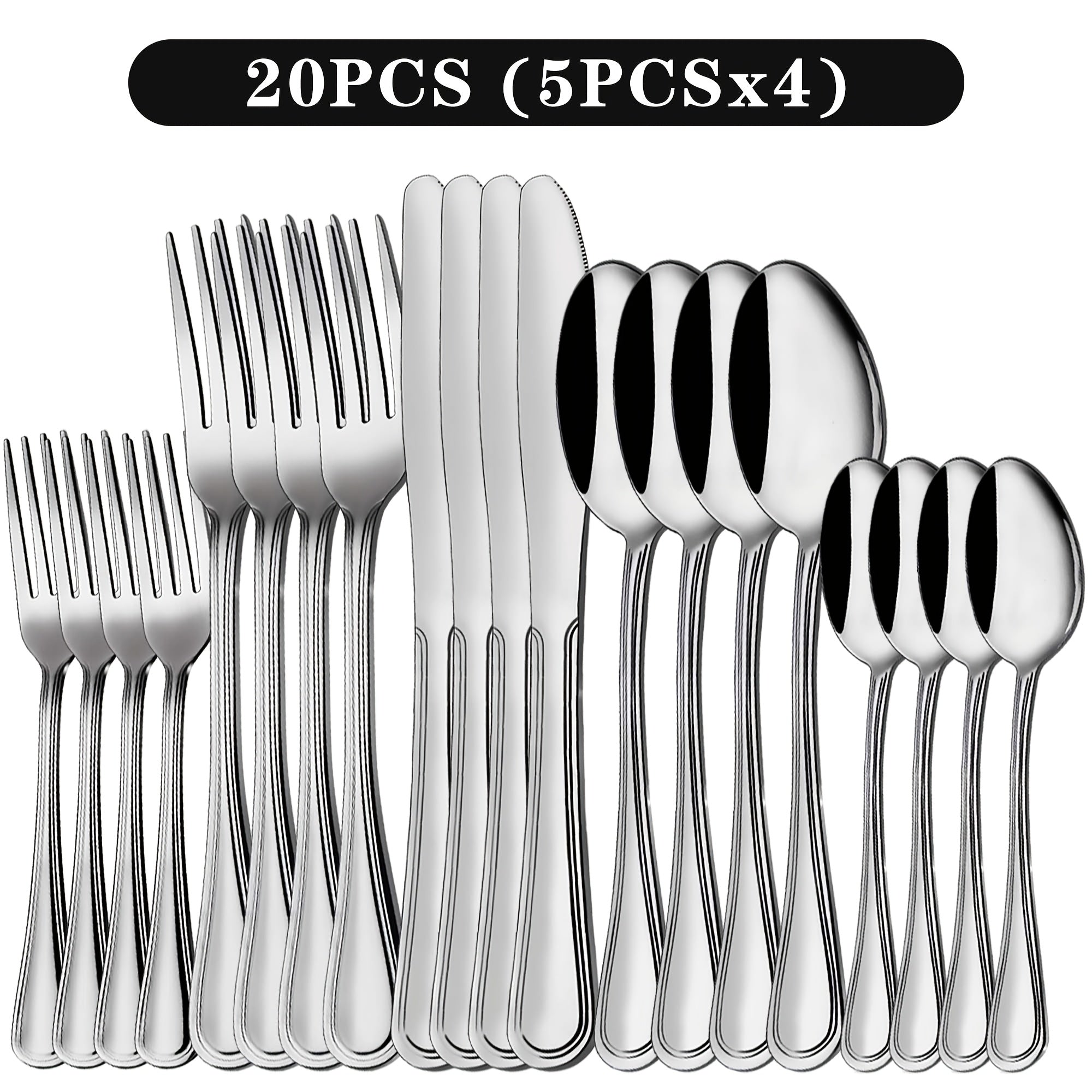 TEMU Stainless Steel Flatware Cutlery Set, 20-40-60pcs Silverware Set For 4-8-12, Silvery-black, For Home Kitchen Restaurant Hotel, Kitchen Utensils