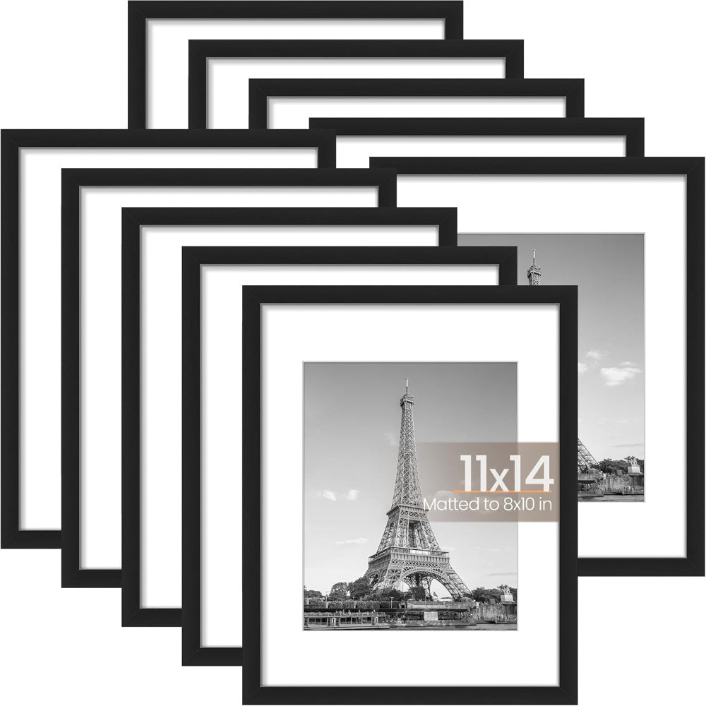 TEMU 10 Pack 11x14 Black Picture Frame, Display Pictures 8x10 With Mat Or 11x14 Without Mat, Multi Photo Frames Collage For Wall Display
