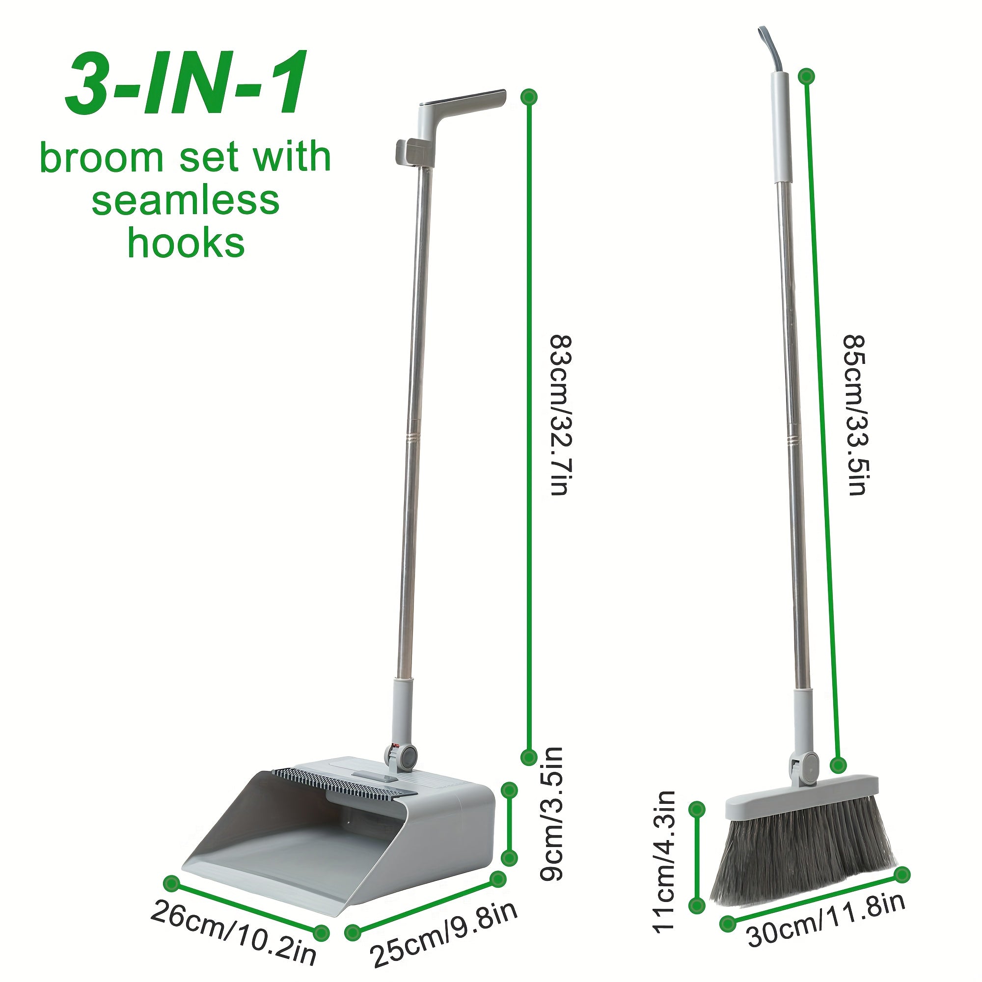 TEMU [3 In 1 Broom Mop] 3 In 1 Foldable Broom Mop Dustpan Combination Set | Household Cleaning Tool Set, Cleaning, Flexible Design, Removal, For Home