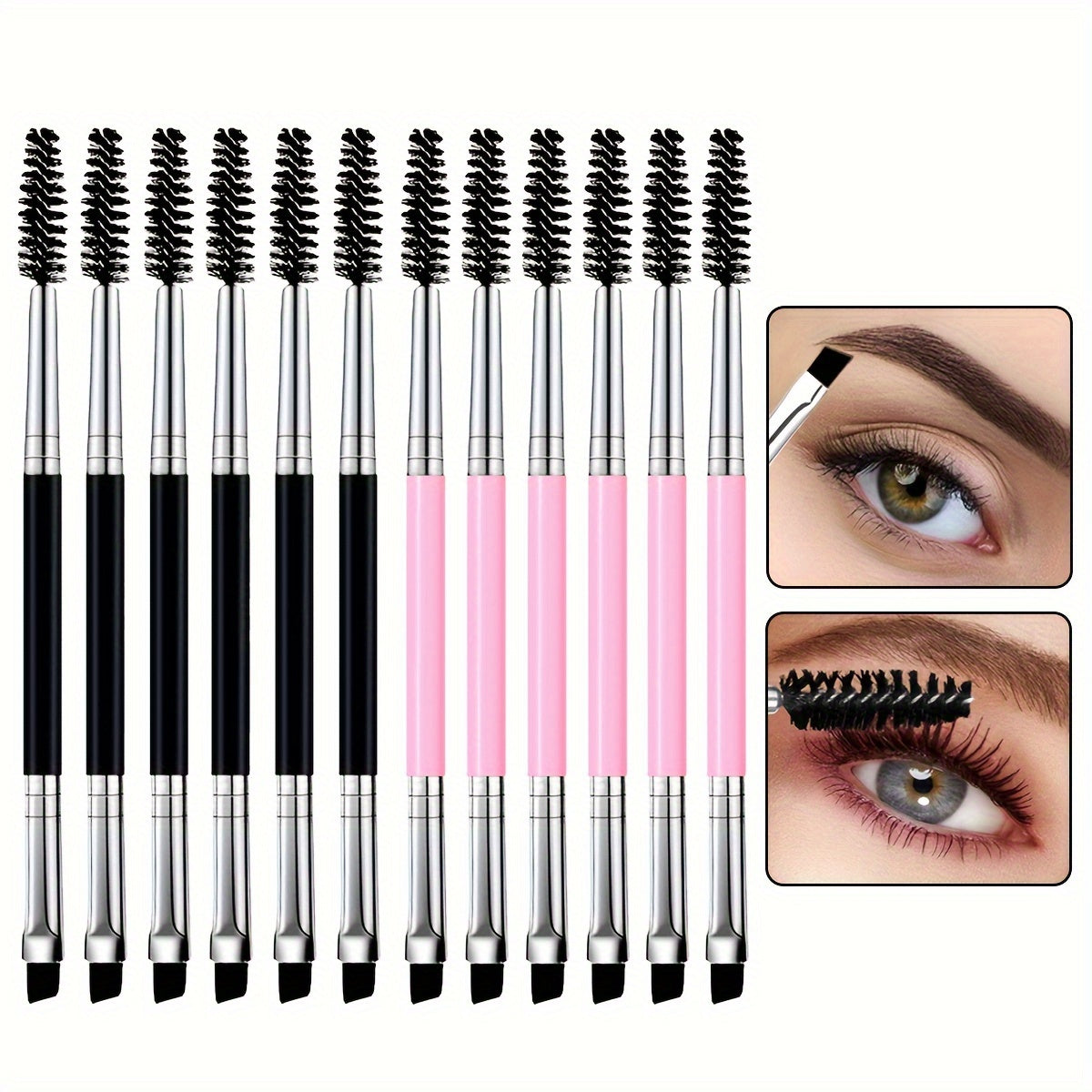 TEMU 12pcs Double Head Eyelash Curling Eyebrow Brush Double Head Eyelash Brush Brush Portable Soft Ultra-thin Eyeliner Makeup Brush Beauty Tool