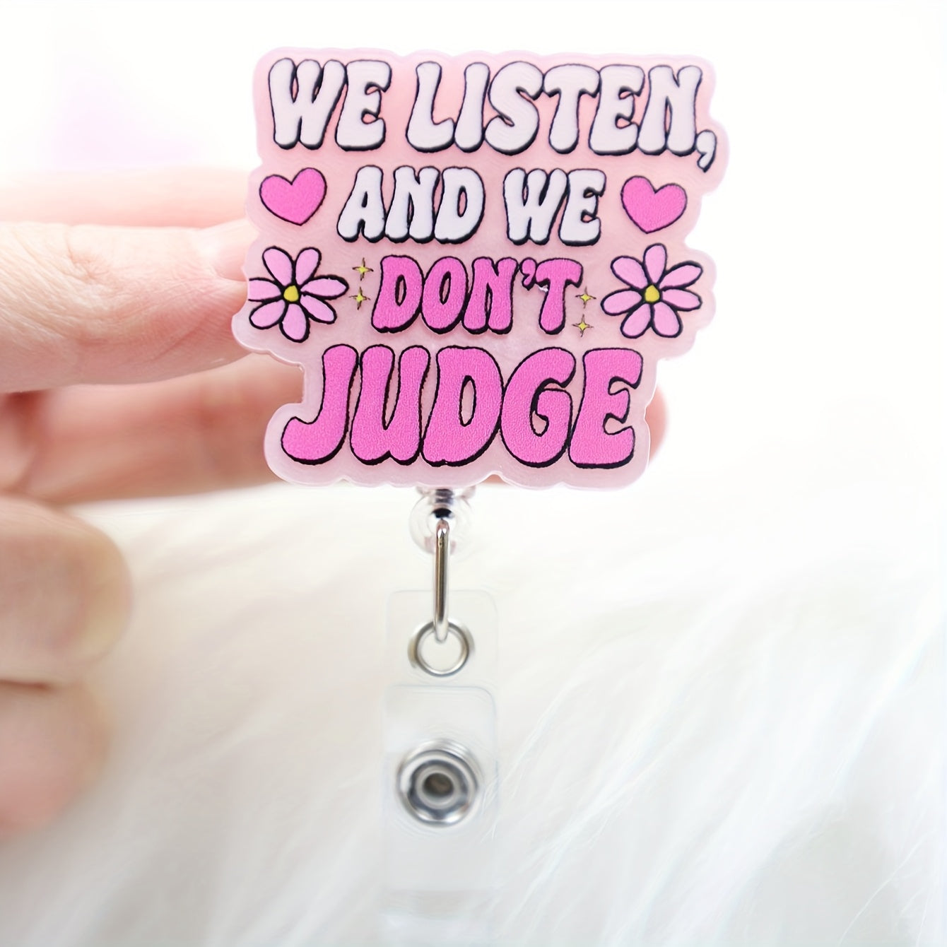 TEMU 1pc Light Pink , We Acrylic Retractable Badge Reel Card Holder Id Badge Holder Badge Reel Card Holder For Nurses Doctors