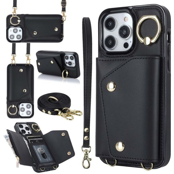 Fashion design Leather Cases WONDERFUL WALLET FUNCTION Suitable for iPhone 15-14-13 Pro Max Ring Zipper Wallet s Kick Stand